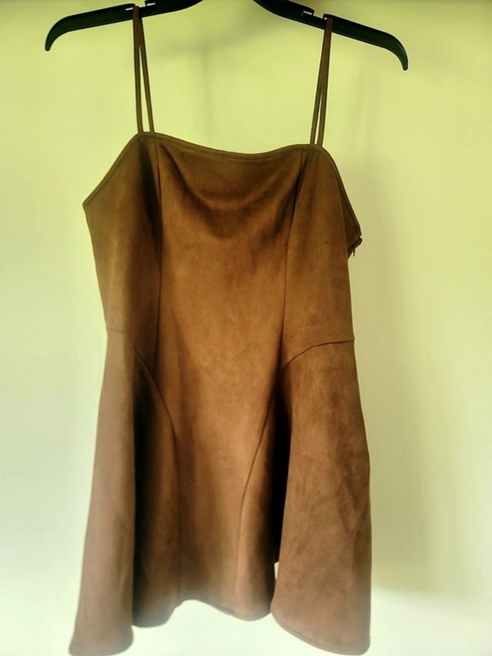 Brown Faux Suede Spaghetti Strap Mini Dress
